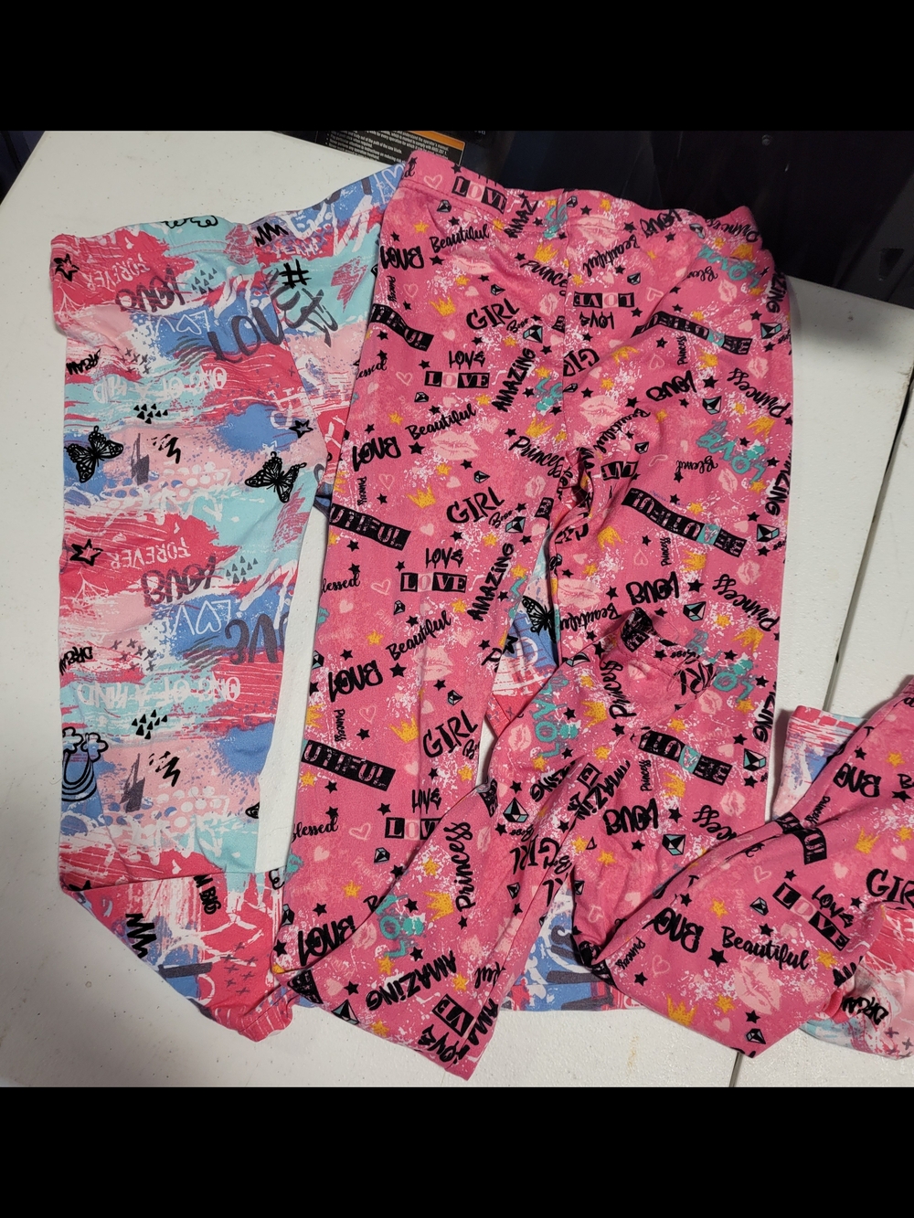 2 Cute Pink & Blue Graphic Girls Leggings